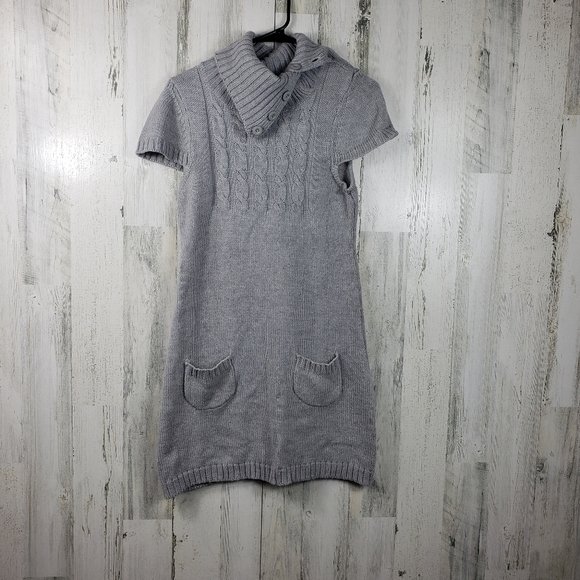 1955 Vintage Dresses & Skirts - 955 vintage gray short sleeve cowl neck sweater dress pockets women's L